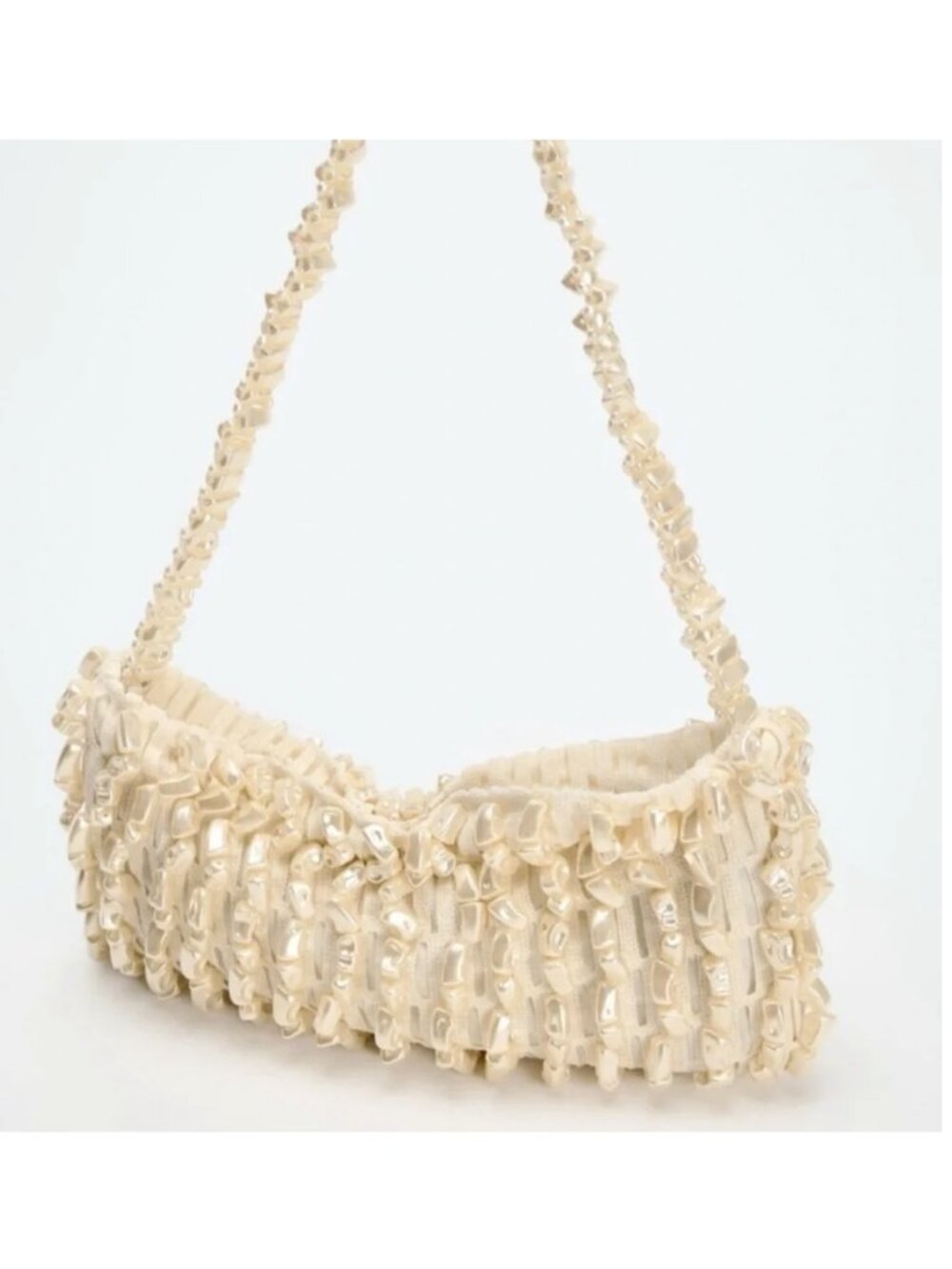 Zara Pearl-Effect Cream Beaded Shoulder Bag - Picture 7 of 8